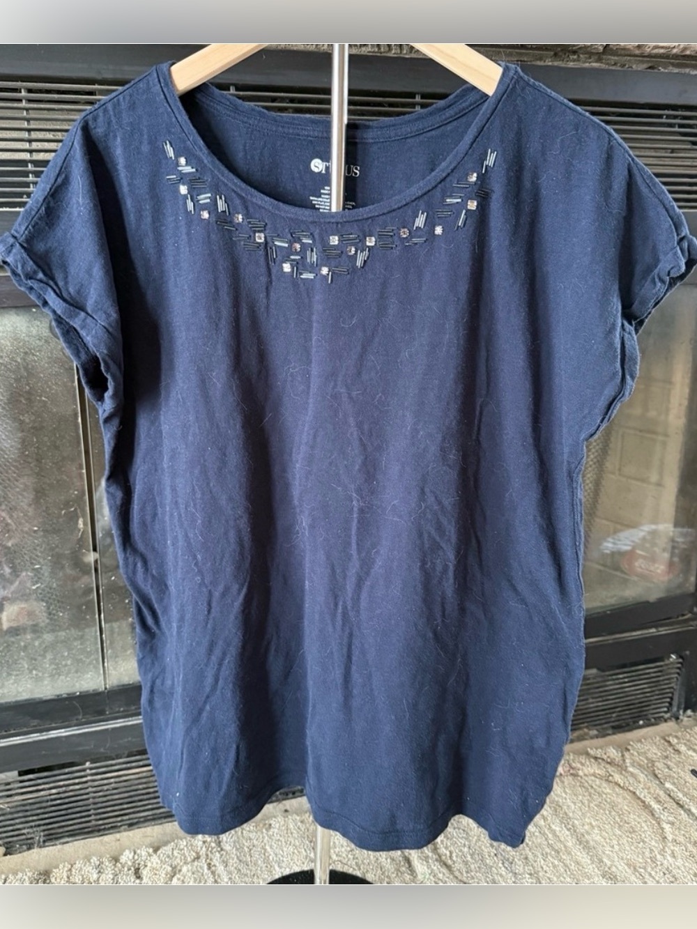 Women’s Stylus Navy Embellished Short-Sleeve Top